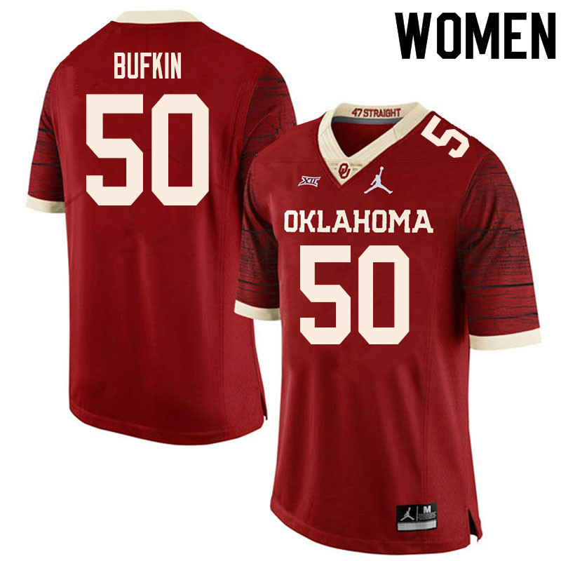 Women #50 Hayes Bufkin Oklahoma Sooners College Football Jerseys Sale-Retro